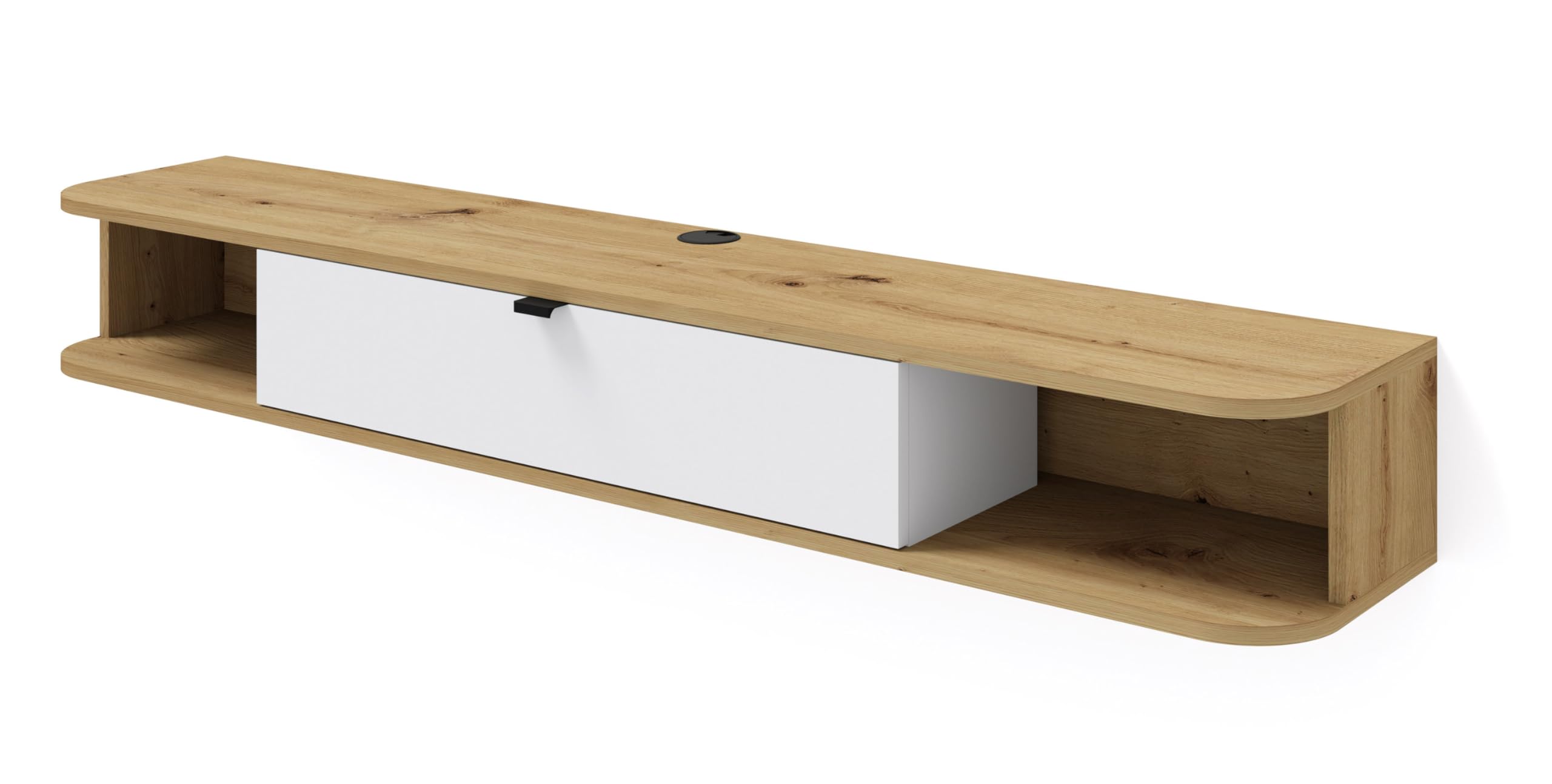 Homlando Lowboard TV, Hängender Fernsehschrank mit Klapptüren, TV Wandboard, Hängeschrank, TV Schrank Icarus 156 x 29 x 20 cm Artisan Eiche und Weiß Matt