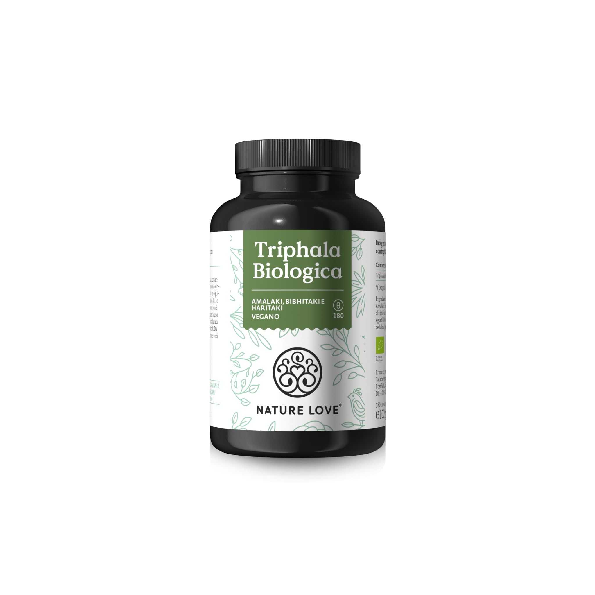 NATURE LOVE® Triphala Organic - Alto Dosaggio con 500 mg per Capsula - 180 Capsule - Materia Prima di Qualità dall'India - Testata in Laboratorio e Certificata Biologica, Prodotta in Germania