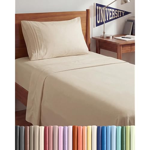 Twin XL Size 3 Piece Sheet Set - Comfy Breathable & Cooling Sheets - Hotel Luxury Bed Sheets for Women & Men - Deep Pockets, Easy-Fit, Extra Soft & Wrinkle Free Sheets - Cream Oeko-Tex Bed Sheet Set