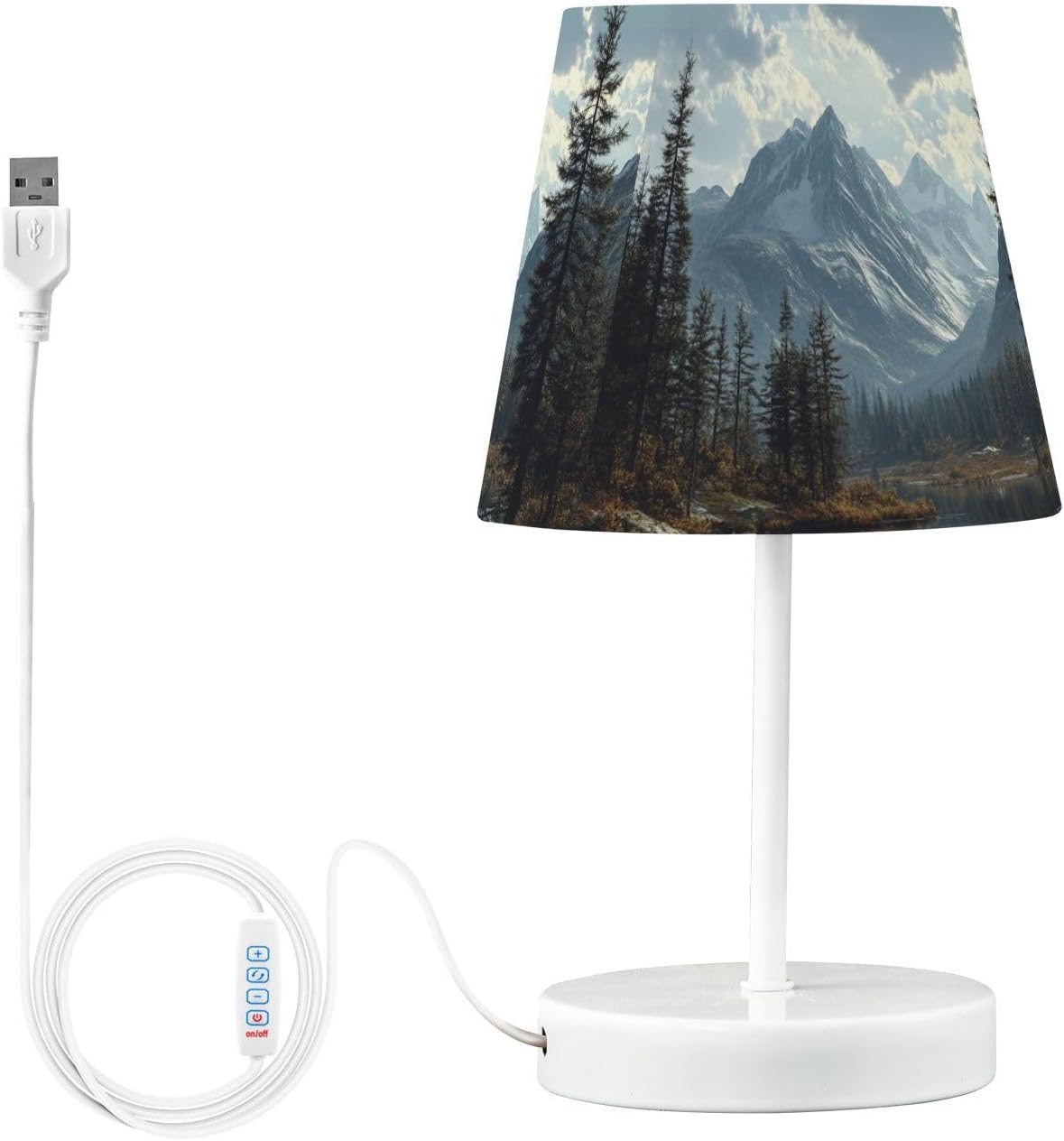 Wild Moose Mountain Bedside Table Lamp for Bedroom Nightstand Lamp Small with Fabric Shade LED 3 Way Dimmable USB Ports for Living Room Desk