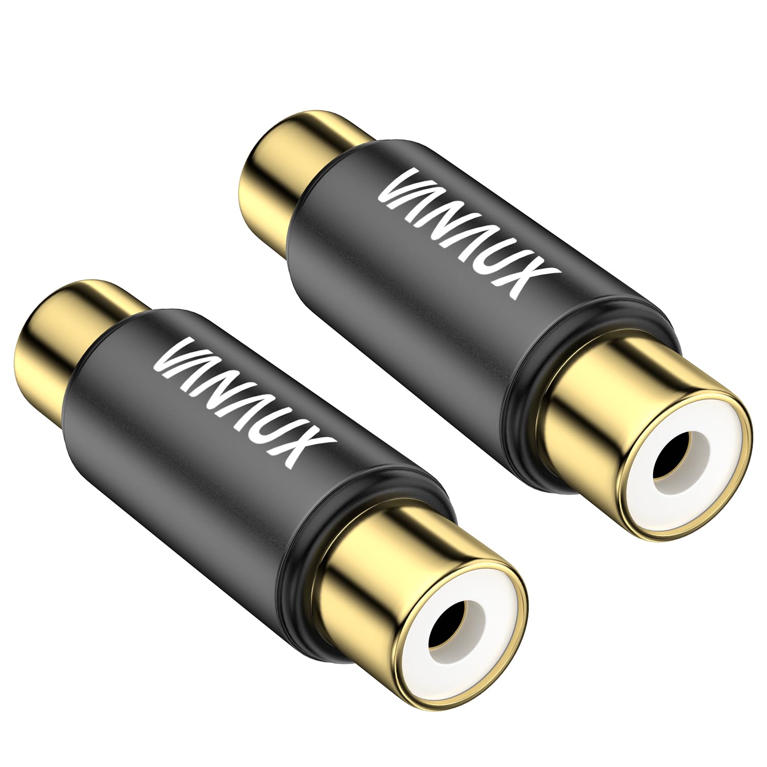 VANAUX 2-Pack Gold RCA Female to Female Coupler,Barrel Connectors Adapters Extend Subwoofer RCA Cables Gold Plated for HDTV,Speakers, Amplifiers, Car