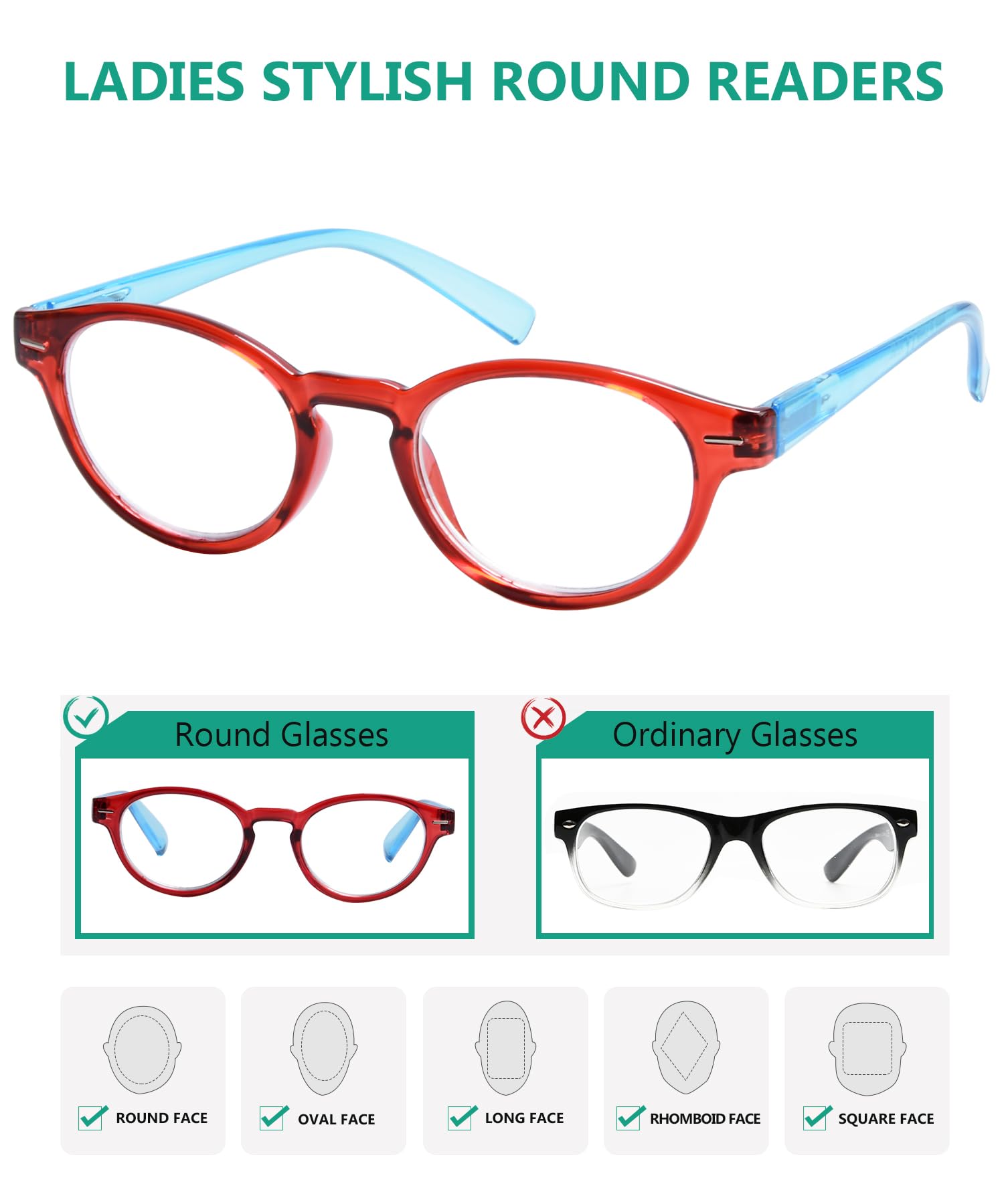 Eyekepper 6 Packs Womens Reading Glasses Spring Arms Stylish Round Readers - Mix +1.25, 6 works Mix - Image 3