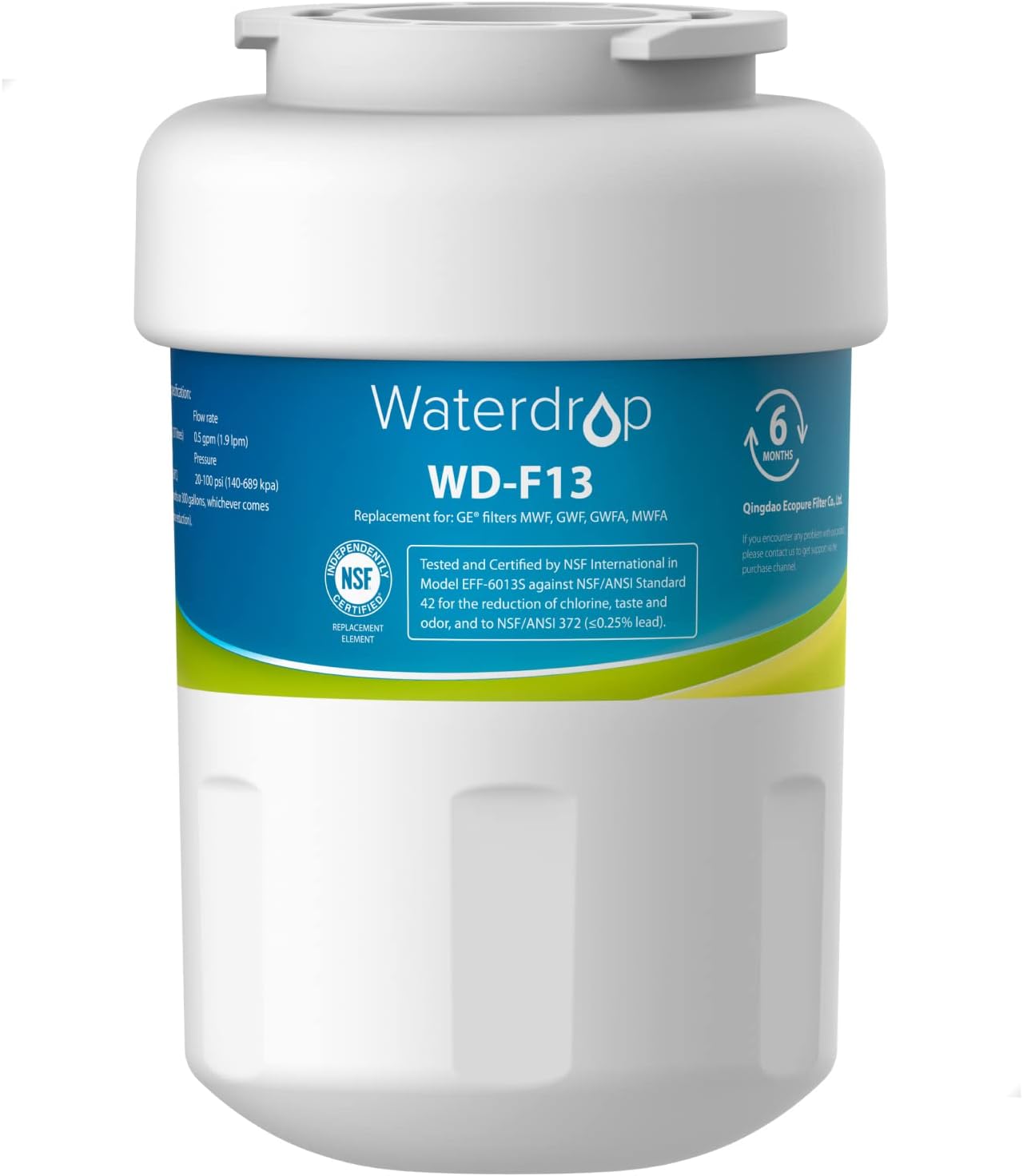 Waterdrop Refrigerator Water Filter Replacement for GE® MWF® Smart Water MWF®, MWFINT, MWFP, MWFA, GWF, HDX FMG-1, GSE25GSHECSS, WFC1201, RWF1060, 197D6321P006, 1 Filter
