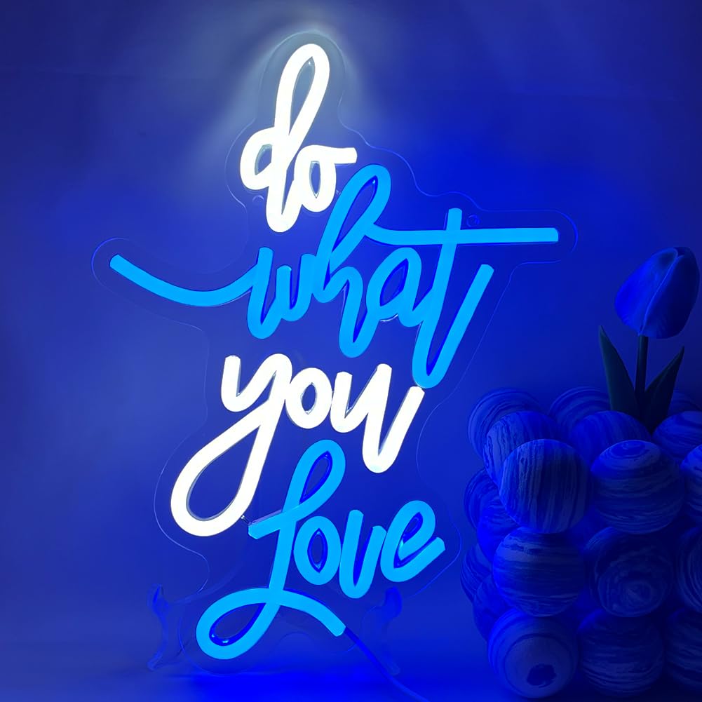 UExnkj-Y Do What You Love Neon Sign Blue White Led Neon Sign Words Neon Lights USB Powered Neon Wall Signs for Bedroom Neon Signs for Wedding, Engagement, Birhthday, Valentines Day Decor