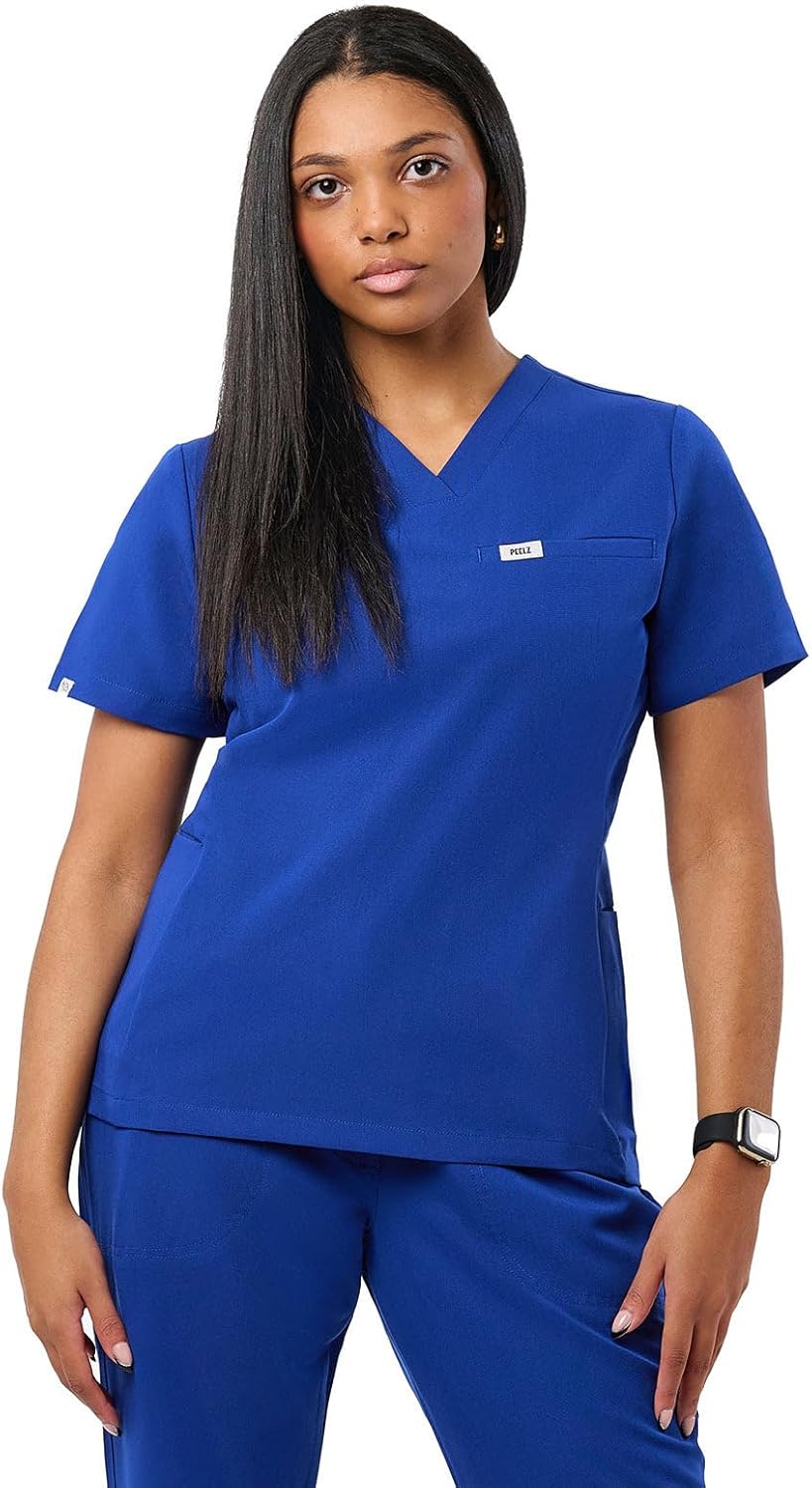 Peelz Natalie 4-Pocket V-Neck Scrub Tops for Women - Soft Stretch Fabric Scrubs, Women’s Scrub Top, Slim Fit
