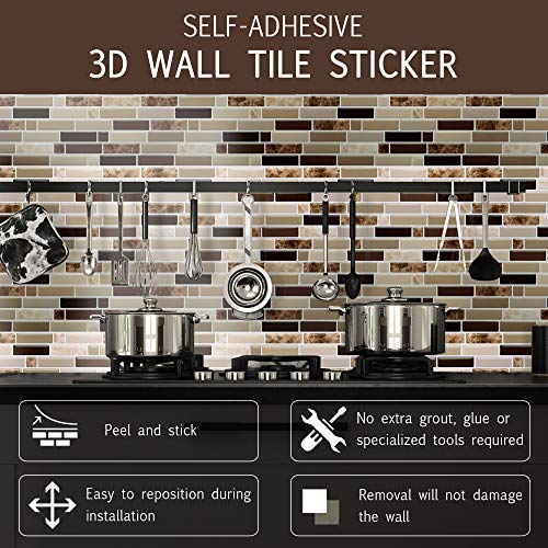 Vamos Tile 12" X 12" Peel And Stick Self Adhesive Kitchen Backsplash, Stick On Tile Backsplash For Kitchen & Bathroom(10 Sheets) #TOP6