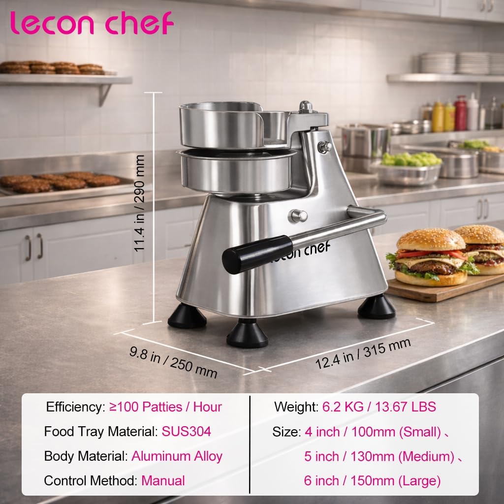 Commercial Burger Patty Maker 3 in 1, Hamburger Press Patty Maker with 4/5/6 Inch Interchangeable Molds, Meat Forming Processor, 1200 PCS Patty Papers for Beef Pork Chicken Patty