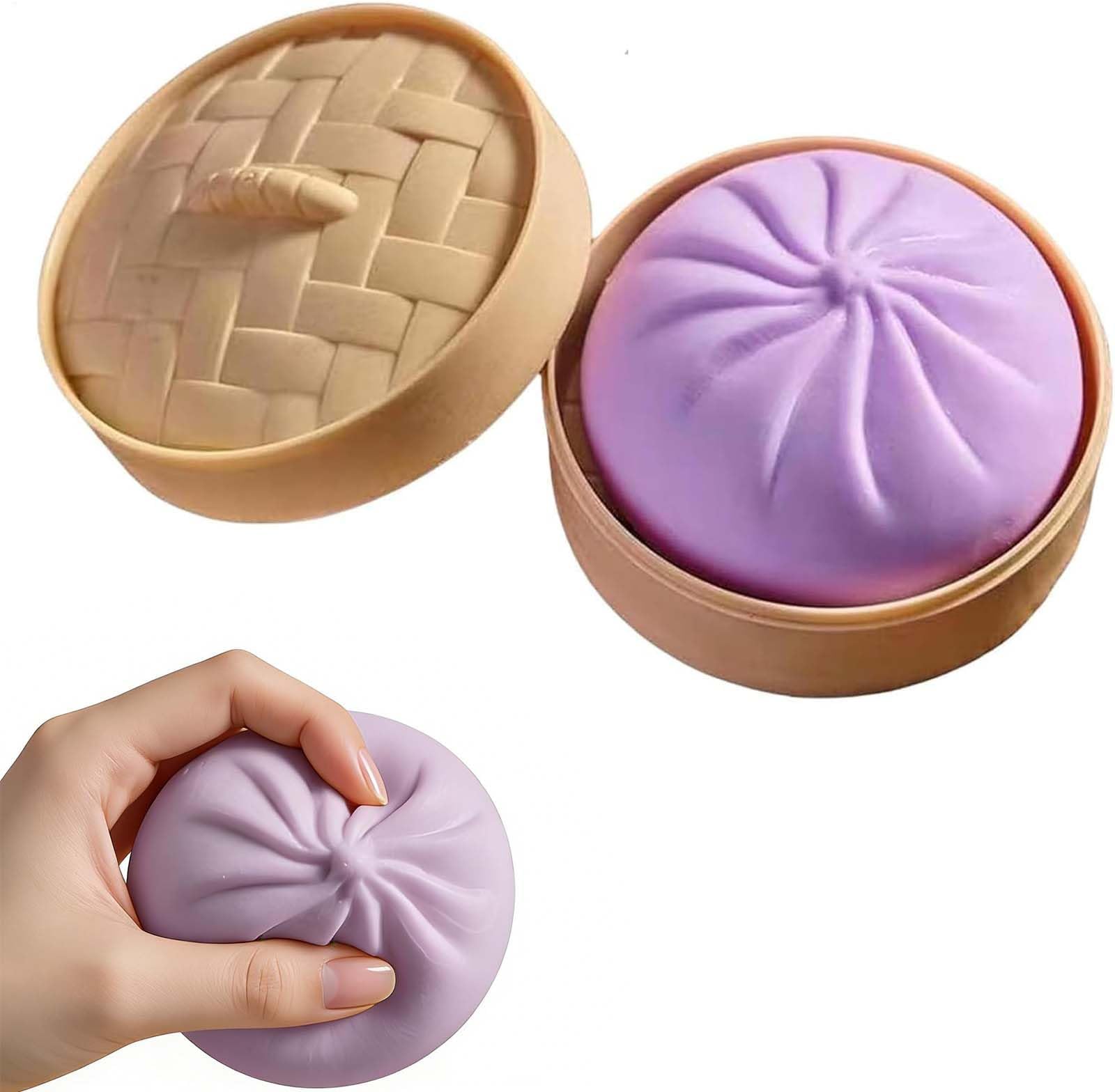 Giant Dumpling Squishy, Jumbo Dumpling Squishy Toy With Steamer Box,Squishy Soft Squeeze Decompression Buns,Anxiety Relief Toy,Elastic Toys for Adults and Kid (Purple)