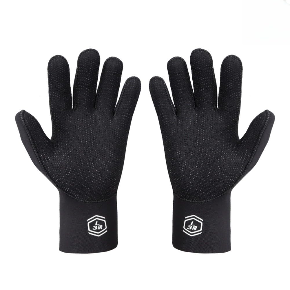 Guantes de buceo de neopreno de 3 mm para protección contra el frío, palma antideslizante, resistente a la abrasión, elásticos, para buceo, surf, color negro