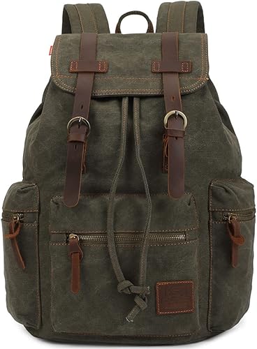 Mochila de lona para mujeres y hombres, estilo vintage, al aire libre, casual, mochila de viaje con cordón, mochila de viaje grande, Verde, Mochilas