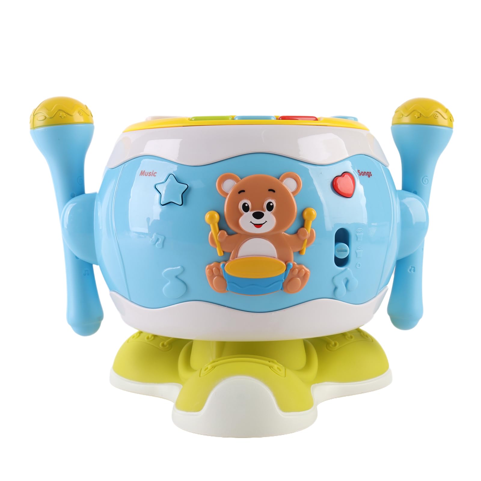Children’s Musical Drum Set with Microphone – MP3 Compatible, 13 Functions, Rotating Design, Blue & Yellow