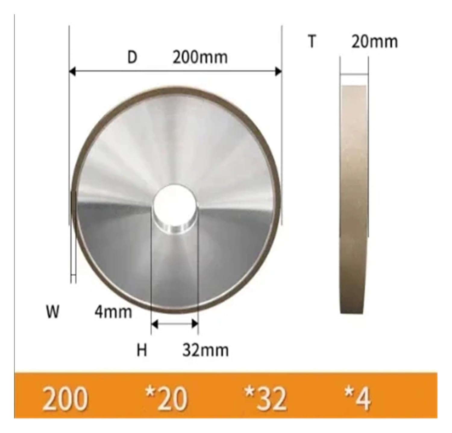 Grinding Wheel Diamond 200mm Speed Steel for Metal Stone Power Cutting Tool(200x20x32x4)