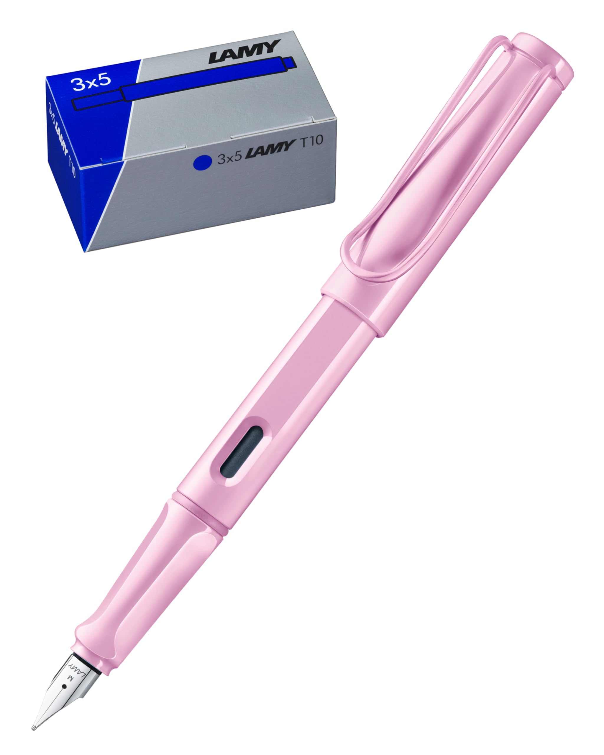 Lamy Set di 1 penna stilografica Safari 0D2 in pennino fine e 1 set di 3 cartucce d'inchiostro T10 in confezione originale – colore inchiostro blu