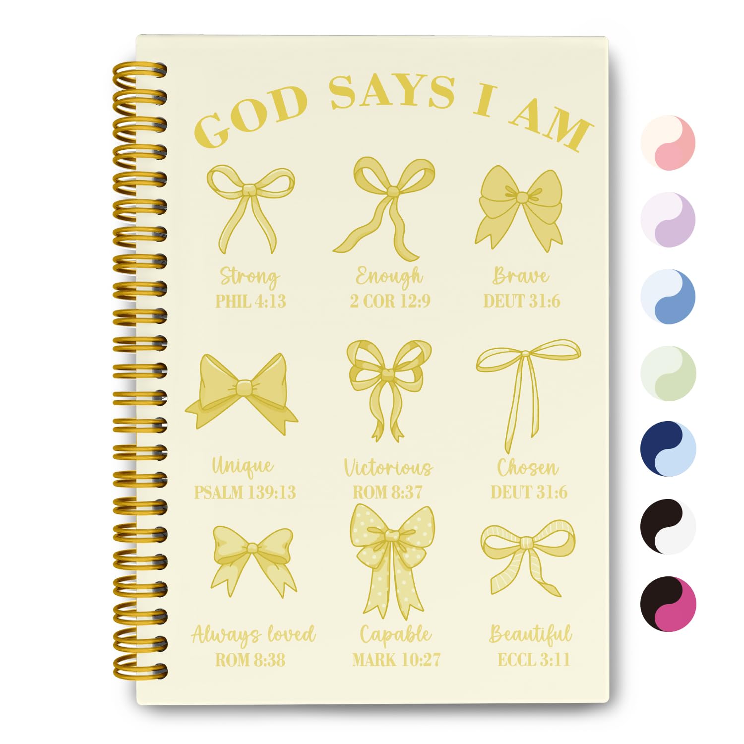 THDSE Bible Journal for Women, Christian Prayer Journal Notebook Gifts for Teen Girls Kids, Bible Study Supplies, Cute Bows Church Faith Journaling Hardcover Spiral Notebook 5.5 X 8.3(Baby Yellow)