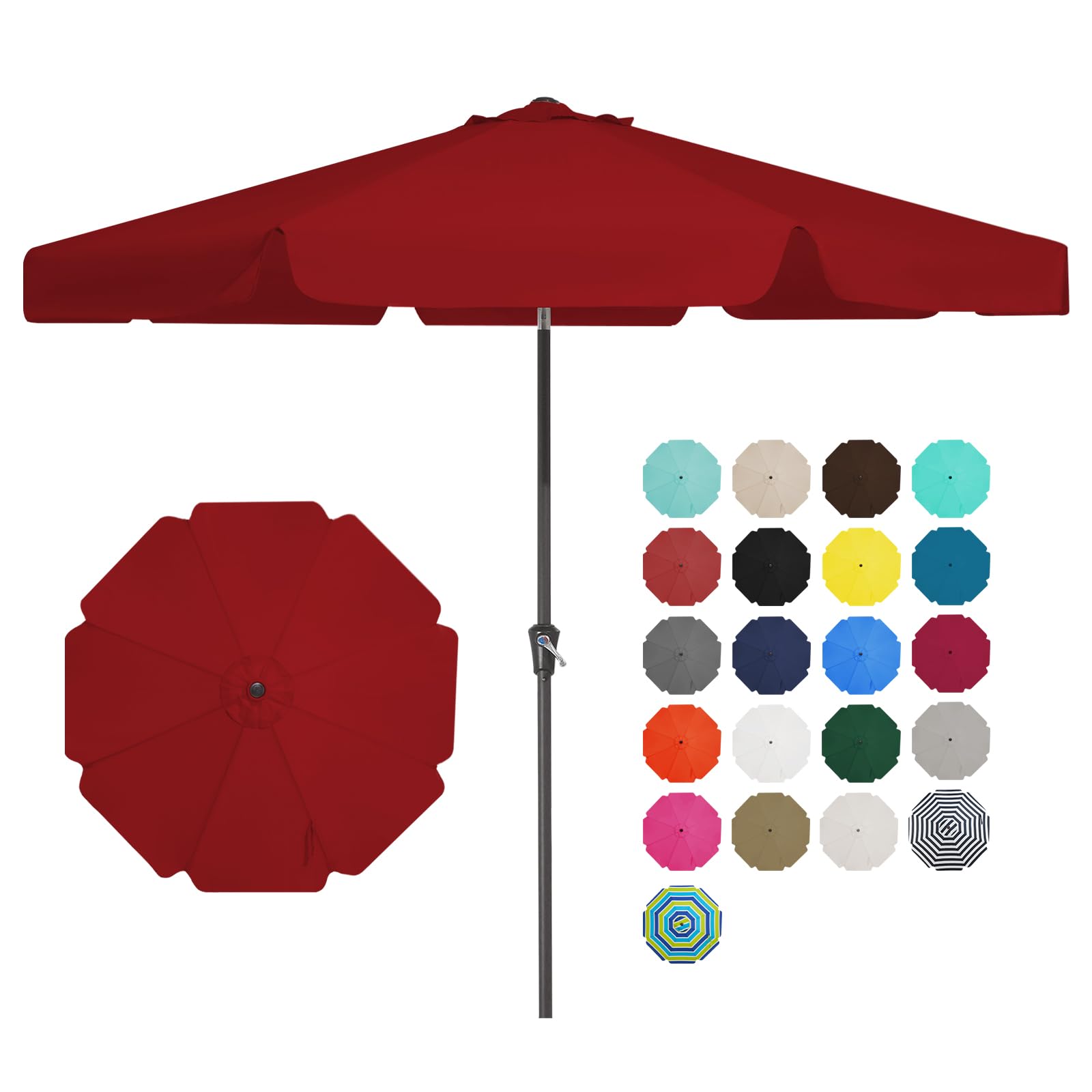 jearey 9 ft patio umbrella outdoor, table umbrellas market umbrella w/push button tilt/crank, 8 sturdy ribs(red)