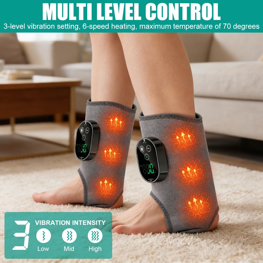 Fussmassagegerät Elektrisch Kabellos Tragbar 3-in-1, Fuß- & Sprunggelenkmassage mit 6 Heizstufen 3 Vibrationseinstellungen und Timer, zur Schmerzlinderung und Tiefenentspannung für zu Hause(2 Stück)