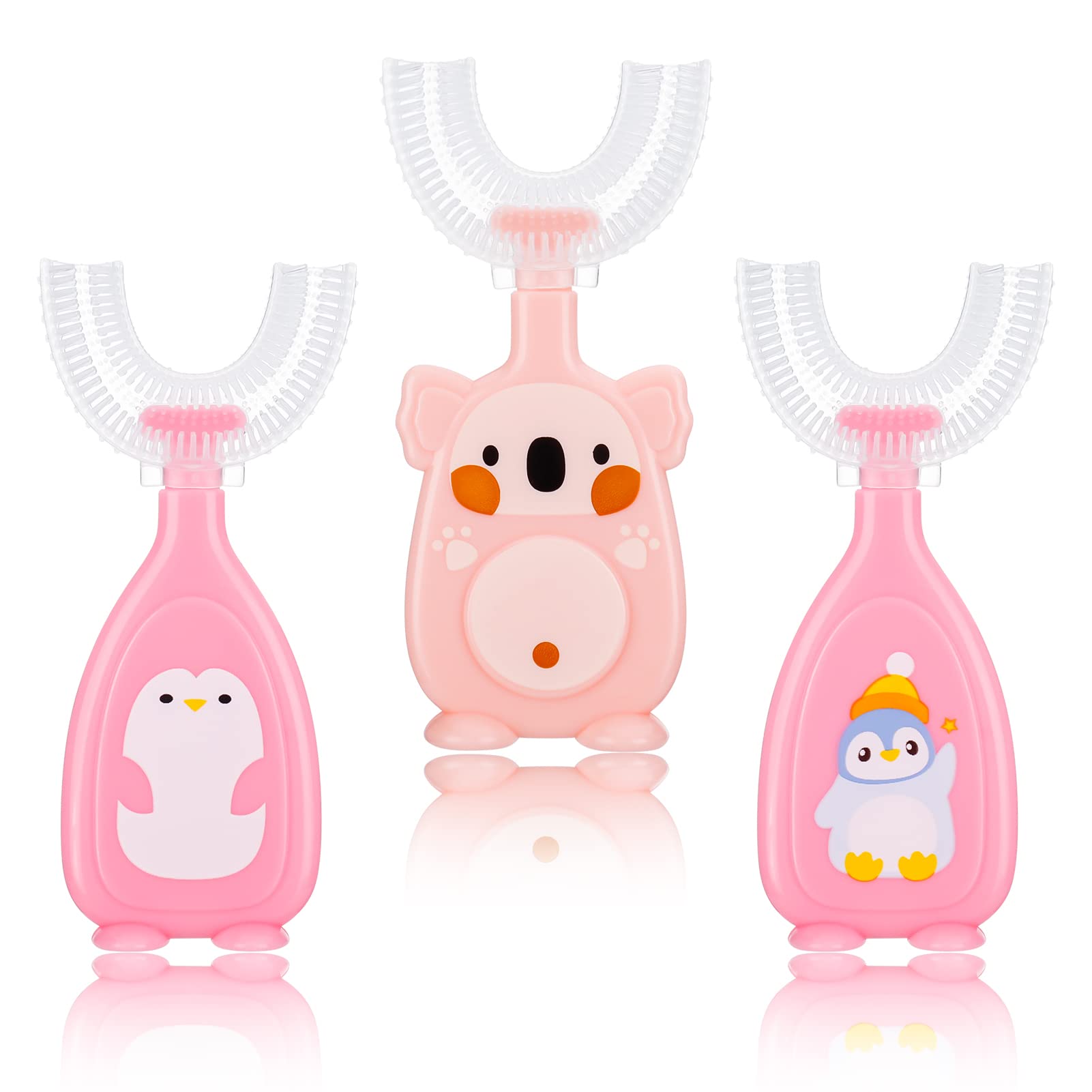AhlsenL 3 Pack U Shaped Toothbrush Kids, Silicone Manual Training Toddler Toothbrush 360° Full Mouth Toothbrush for Kids Toddler Children