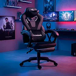 Cadeira Gamer Escritório Couro Sintético Pu Black Molas Ensacadas Reclinável Apoio De Pé Função Massagem Bmg2 Belmóveis
