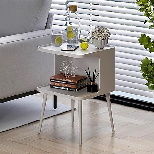 Mesa auxiliar, mesita de noche moderna, mesa auxiliar, mesita de noche, mesa decorativa de metal con estante de almacenamiento abierto para sala de