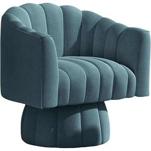 Accent Chair Mid Century 360 Degree Swivel Chair,Modern Lounge Sofa Round Barrel Chair with Wide Upholstered,Fluffy Velvet Fabric Chairs for Home Sofa Living Room/Bedroom/Waiting Room (Blue)
