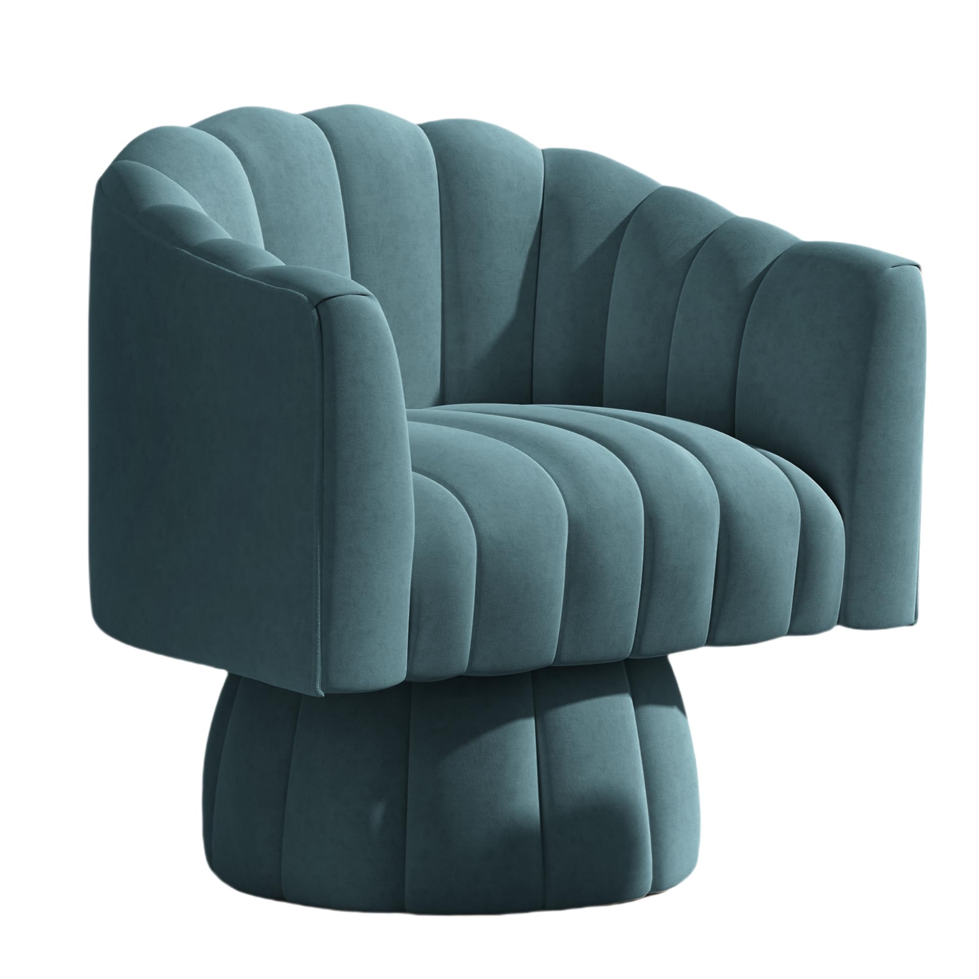 Mid Century 360 Degree Swivel Cuddle Barrel Accent Sofa Chairs, Round Armchairs with Wide Upholstered, Fluffy Velvet Fabric Chair for Living Room, Bedroom, Office, Waiting Rooms, (Blue)