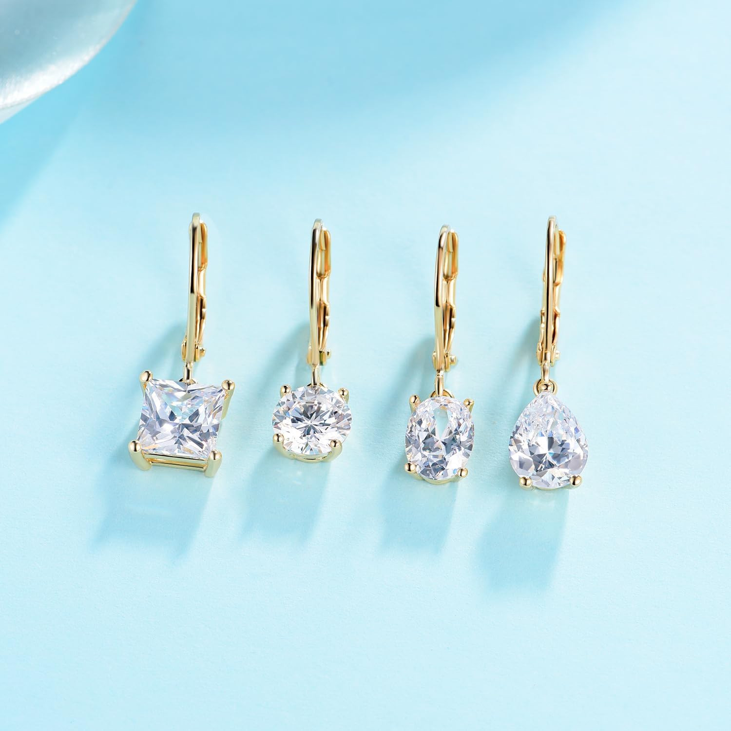 MDFUN 18K Gold Plated Dangle Earrings for Women Leverback Earrings Set Cubic Zirconia Drop Earrings Hypoallergenic Jewelry Gifts for Her - Image 6