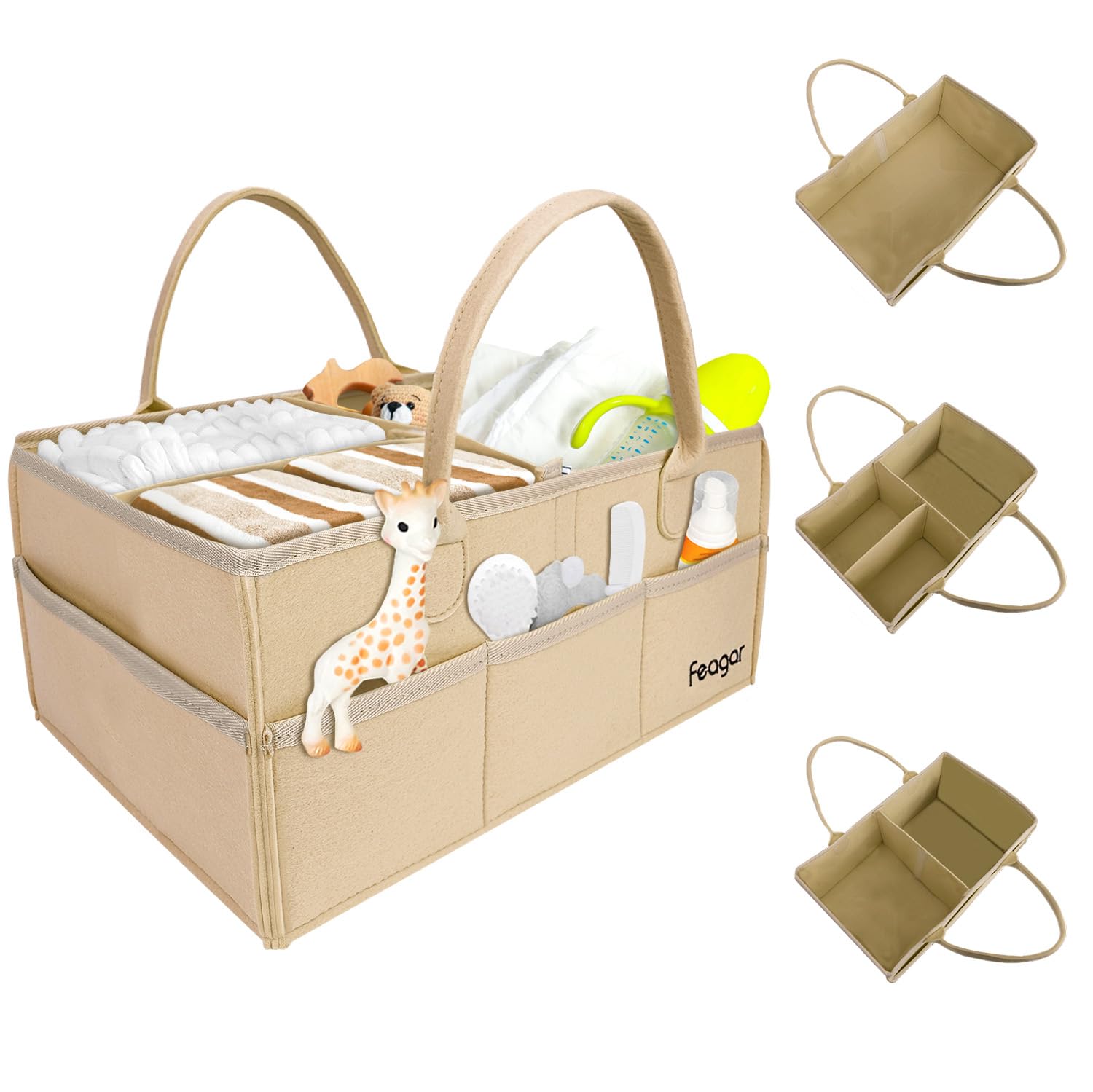 Feagar Baby Diaper Caddy Organizer 15 Inch Large with 8 Pockets 2 Dividers Portable Nursery Storage Basket Car