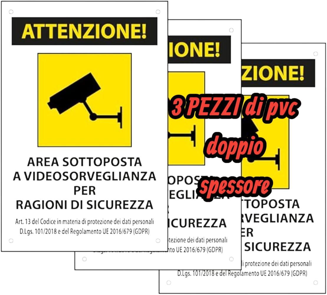 Cartello Videosorveglianza 2 Pezzi 30x20 Cm - PVC Rigido 5mm Con Protezione UV - Questa Area è Monitorata