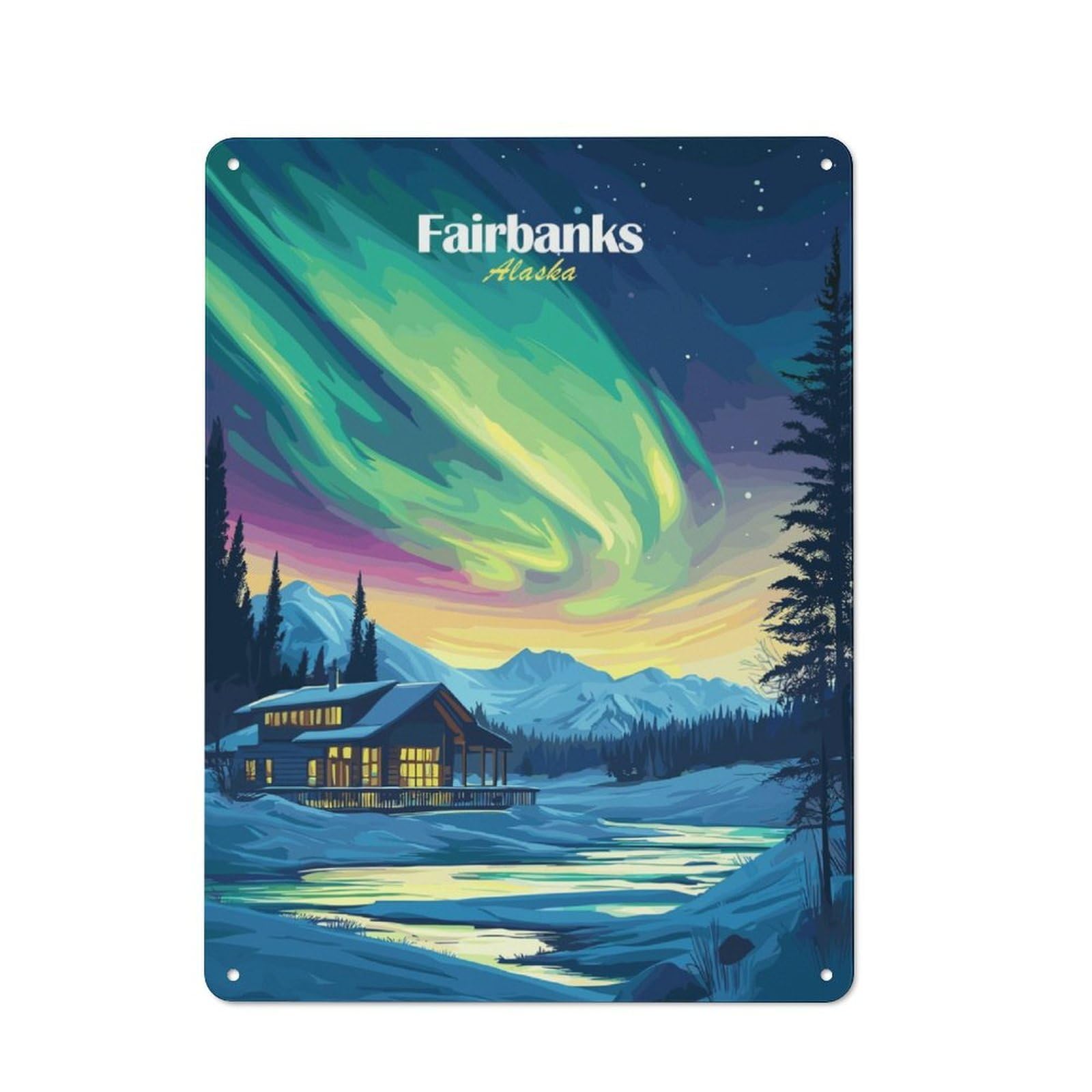 Junmoney Fairbanks Alaska Aurora Borealis Metal Plaque 40X30cm With For Home Bar Wall, Retro Decor, For Garage, Workshop And Man Cave Decoration