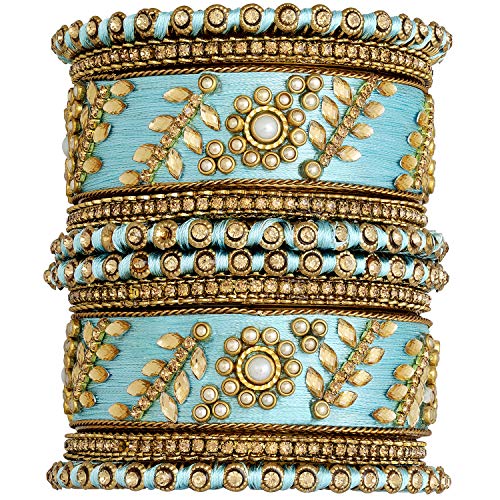 Image of Peora Silk Thread Kundan & Stone Studded Chuda Bangles Set Gift for Women