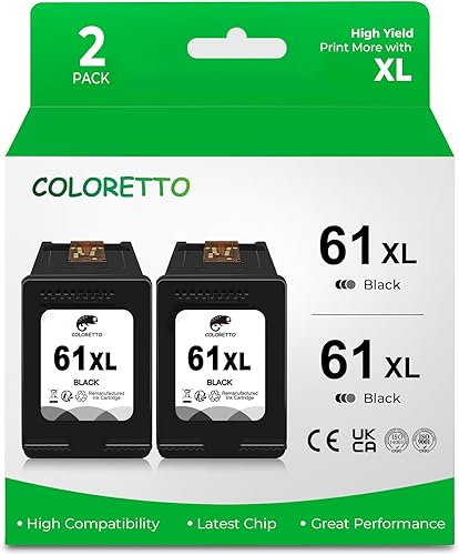 COLORETTO Cartucho de tinta de repuesto para impresora HP 61XL para usar con HP Deskjet 1000 1010, Envy 4500 4501 5530 5531, Officejet 2620 2621