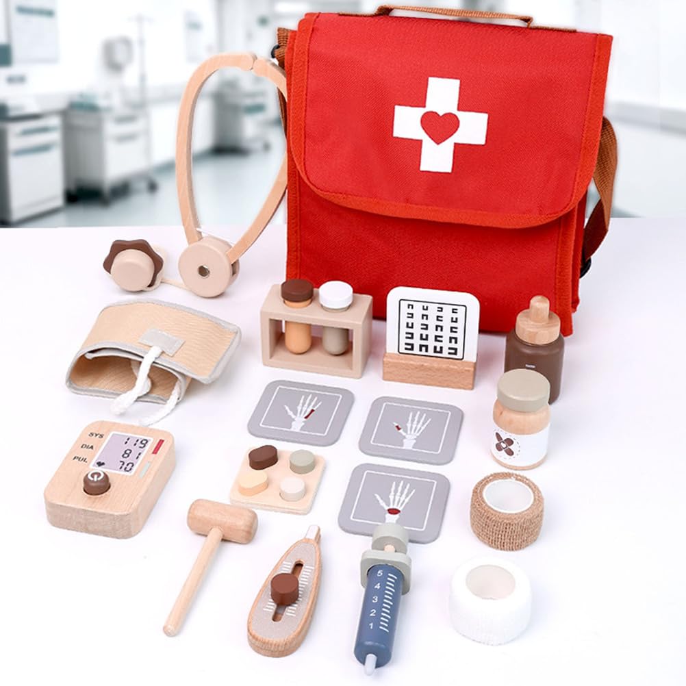 Set de Juego de Imitación de Médico de Madera, Juguete de Kit Médico para Niños