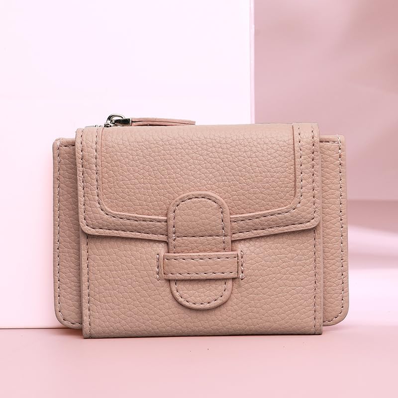 Korean Style Slim Wallet - Women's Compact Card Holder with Zipper Pocket, Ultra Thin Money Organizer (Pink)