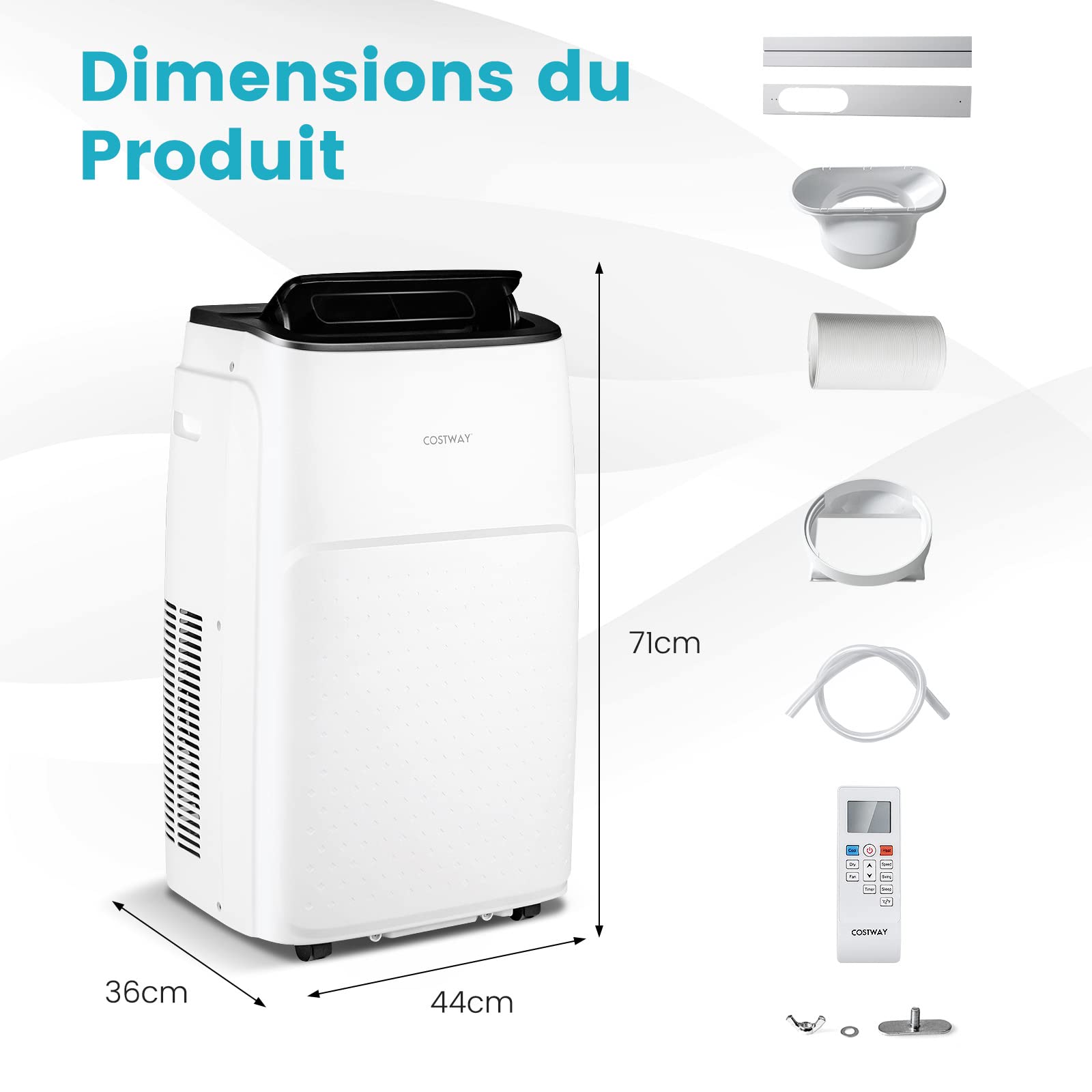 COSTWAY Climatiseur Mobile Silencieux 5 EN 1, Clim 12000BTU Refroidissement Rapide,Chauffage,Ventilateur,Déshumidificateur,Mode Nuit, Climatisation Faible Conso,Wifi