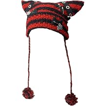 Y2K Cat Ear Beanie for Women - Gothic Punk Knit Hat with Charms, Kawaii Skull Cap Black/Blue/Pink Grunge Streetwear