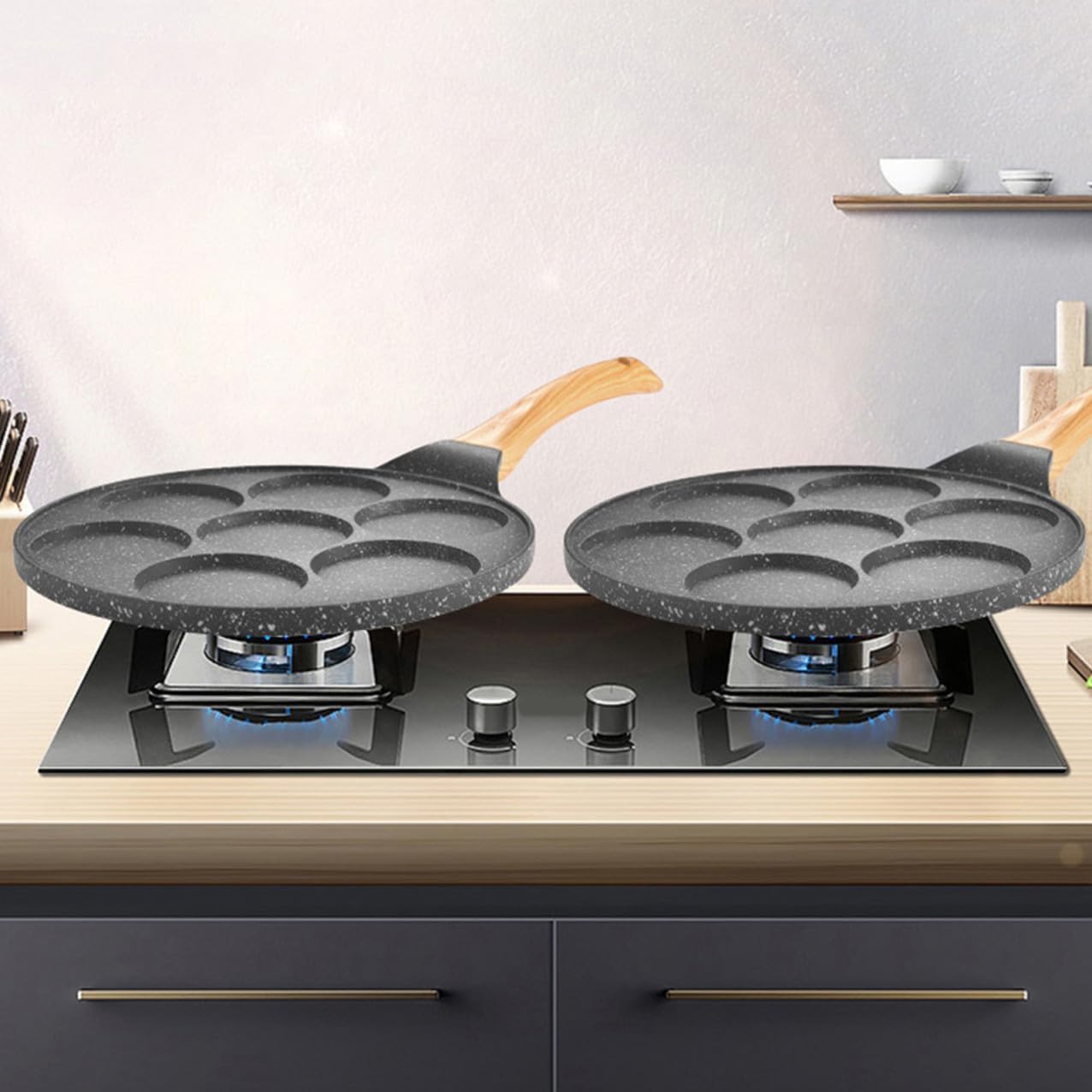 Cabilock 7-Hole Non-Stick Frying Pan Outdoor Cooking Utensil Versatile Egg and Pancake Skillet Stone Coating for Camping and Breakfast