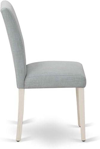 Miniatura 5 de East West Furniture ABP0T15 Abbott Parson - Sillas de comedor tapizadas de tela de lino azul bebé, juego de 2, color blanco lino