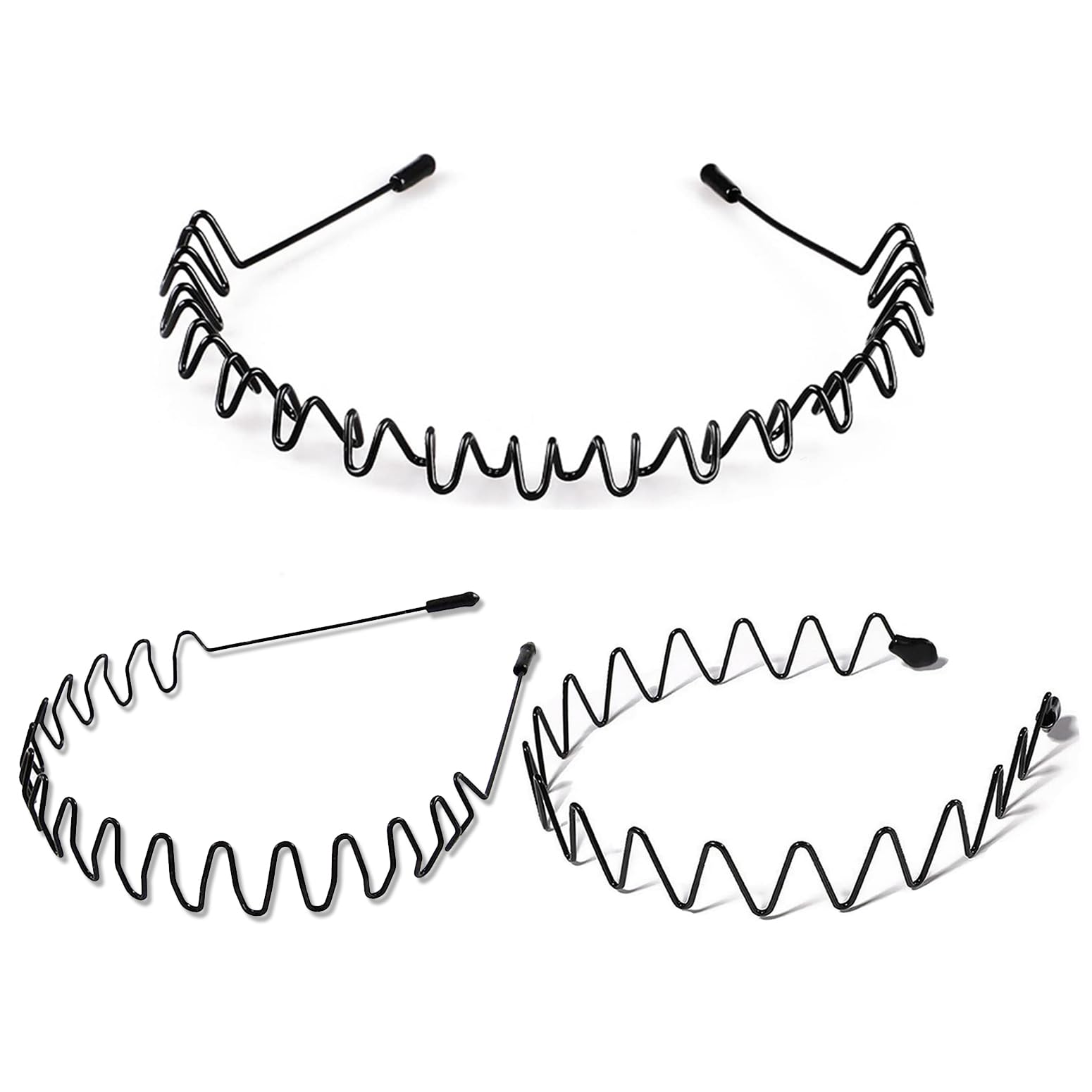 JERLITUMetal Sport Hair Bands for Men, Non-Slip Fashion Hair Bands for Long Hair, Elastic Wavy Headband, Unisex Sports Fashion Hair Band Accessories (3pcs)