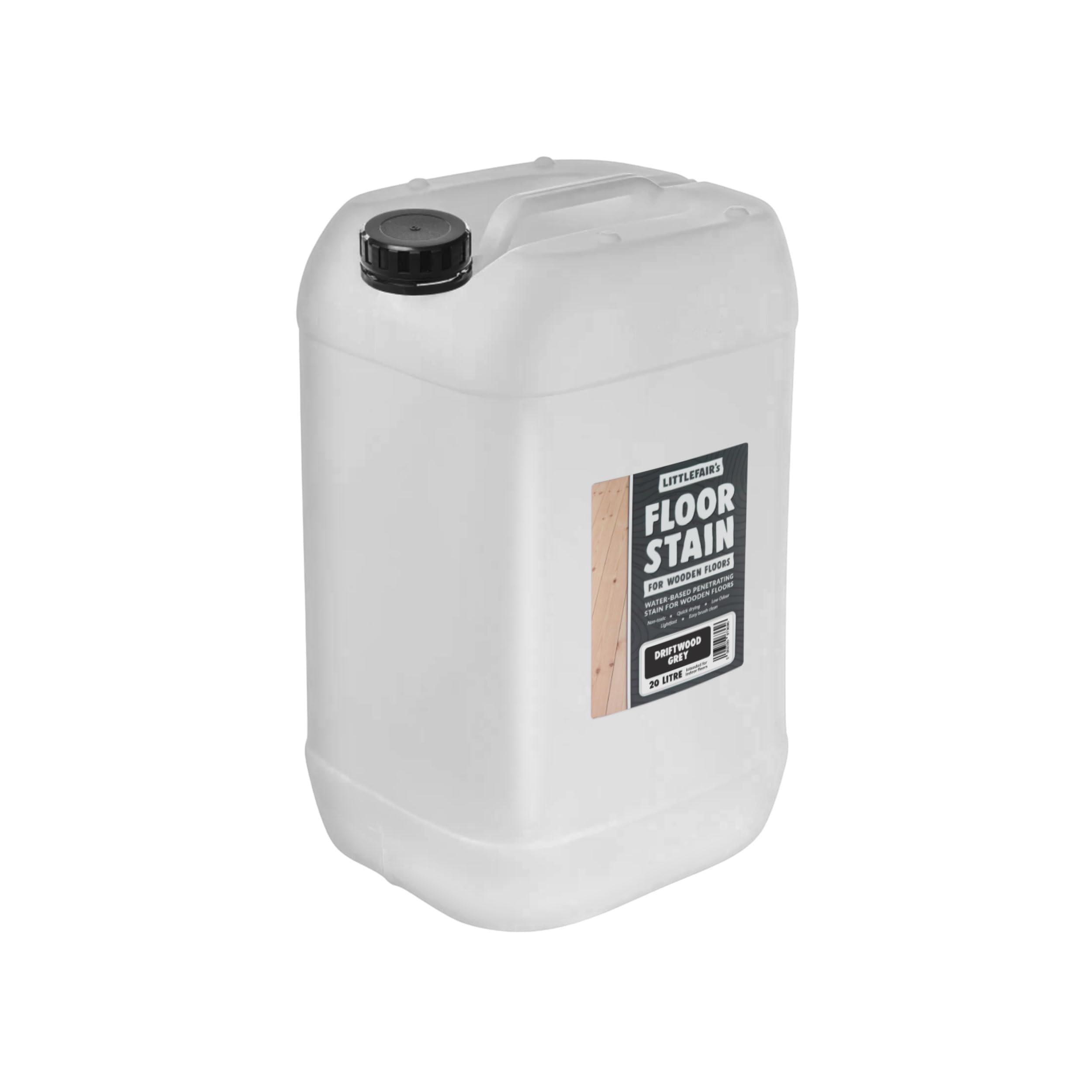Littlefair's Wood Floor Stain Water Based - 20 LTR - Indoor Floor Wood Dye - Light & Dark Finishes - Non Toxic & Eco Friendly Formula - Colour: Driftwood Grey — image 1