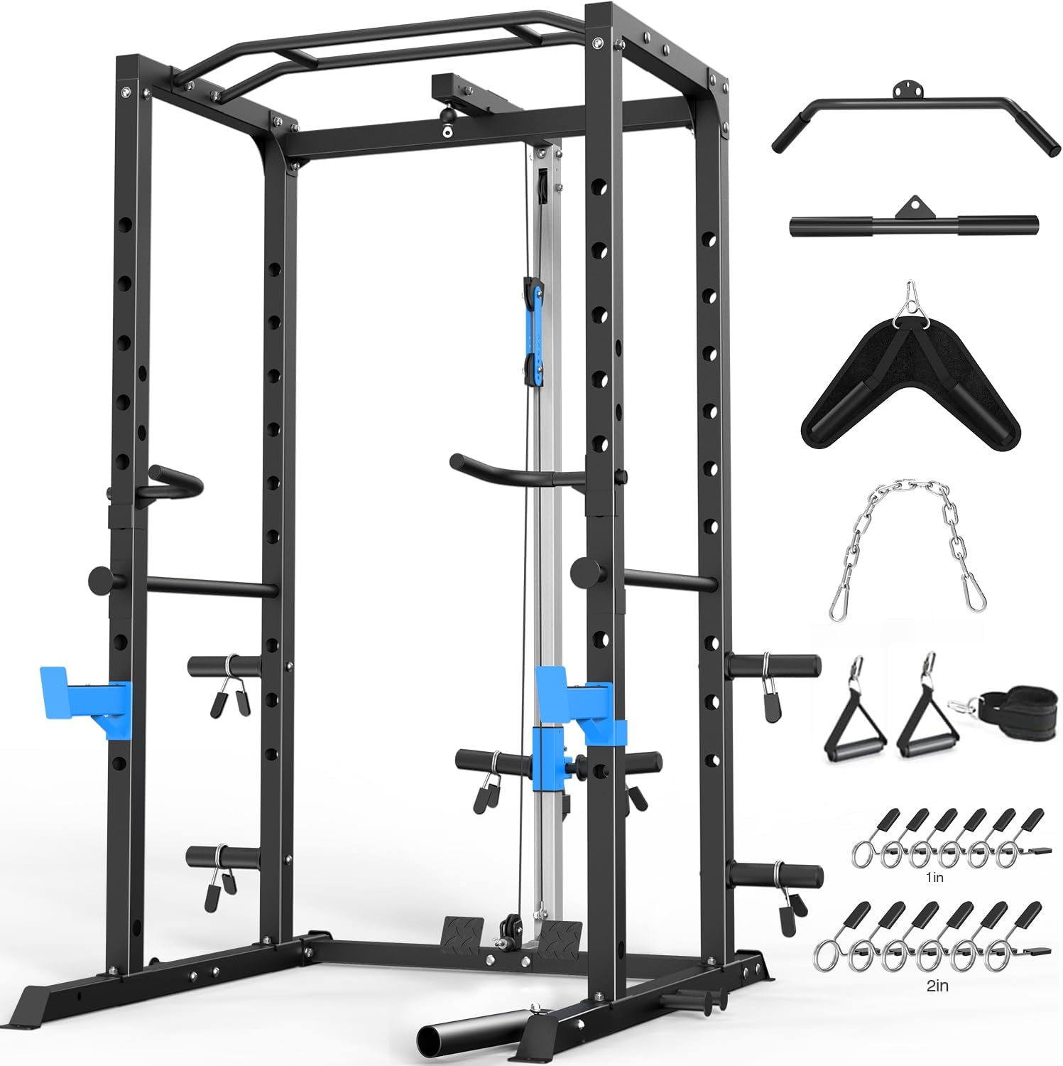 MoveonToTrainYourMuscle UF-896 Power Cage with Pulley System, J-Hooks, Dip Handles & Landmine - 1000LB Home Gym Rack
