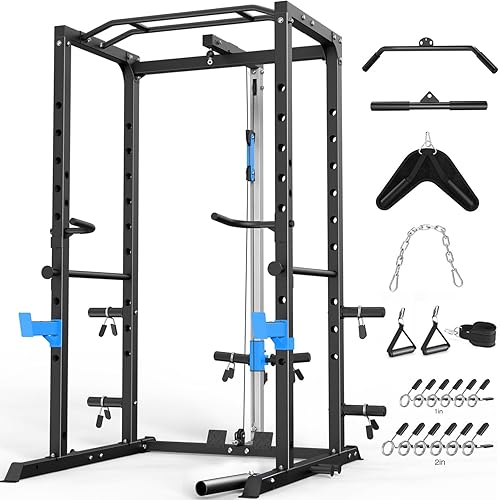 ULTRA FUEGO Power Cage, Multi-Functional Power Rack with J-Hooks, Dip Handles, Landmine Attachment and Optional Cable Pulley System for Home Gym