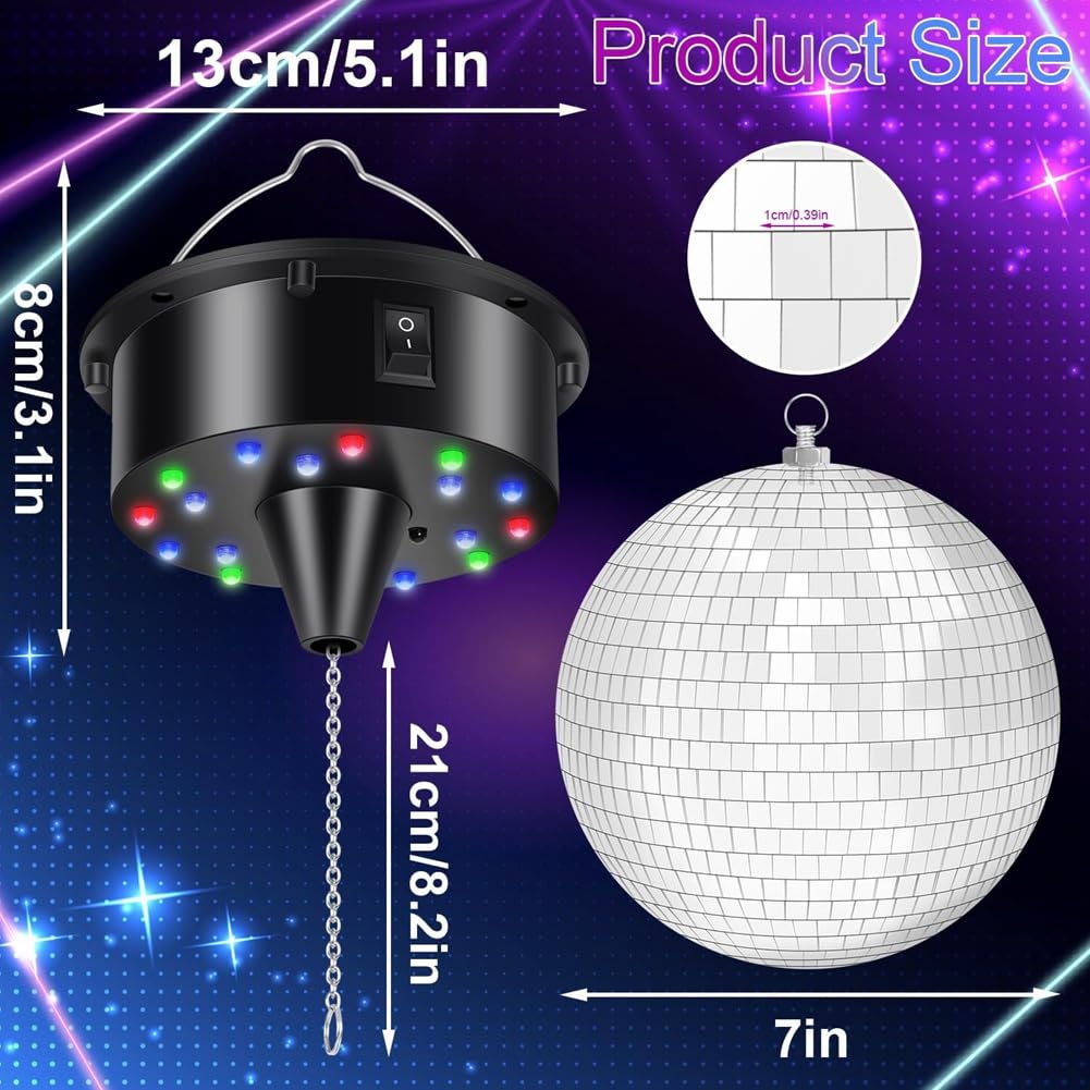 Boule Disco à Suspendre de 7,8 Pouces, Boule Disco Lumineuse à LED, Boule Disco Rotative, Décorations pour Fêtes en Intérieur