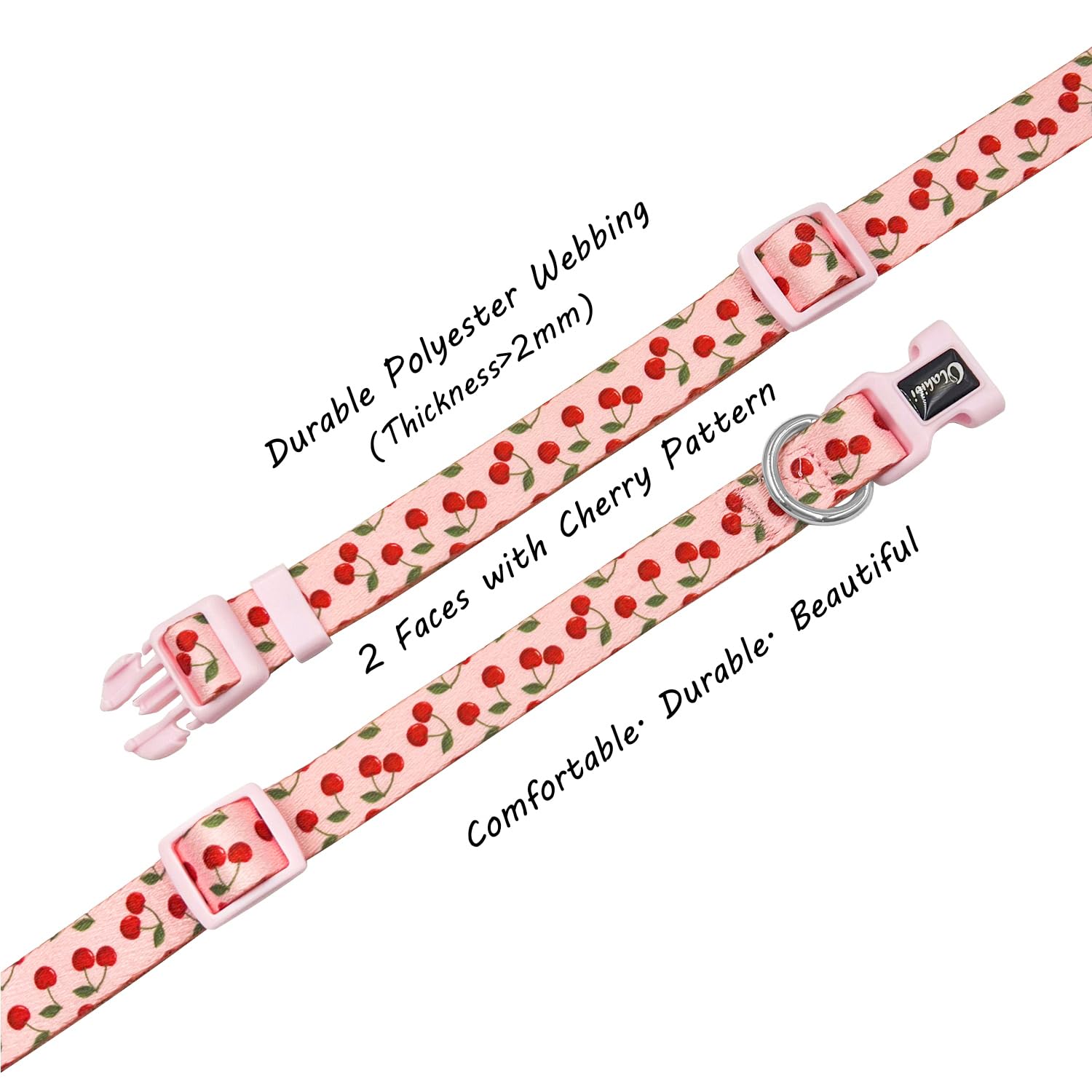 Olahibi Dog Collar and Leash Set, Cute Cherry Pattern, Polyester Material, 5ft Leash, for Large Dogs.(L,Pink Cherry) - Image 4