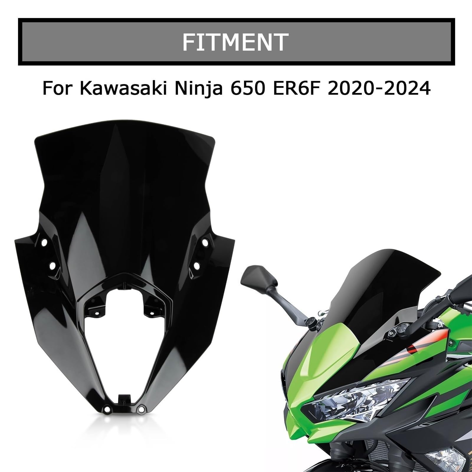 Deflektor motocykla Szyba przednia motocykla Pasuje do Kawasaki Pasuje do Ninja 650 ER6F 2020-2024 Osłona osłony przedniej szyby spojler przedłużający szyba przednia