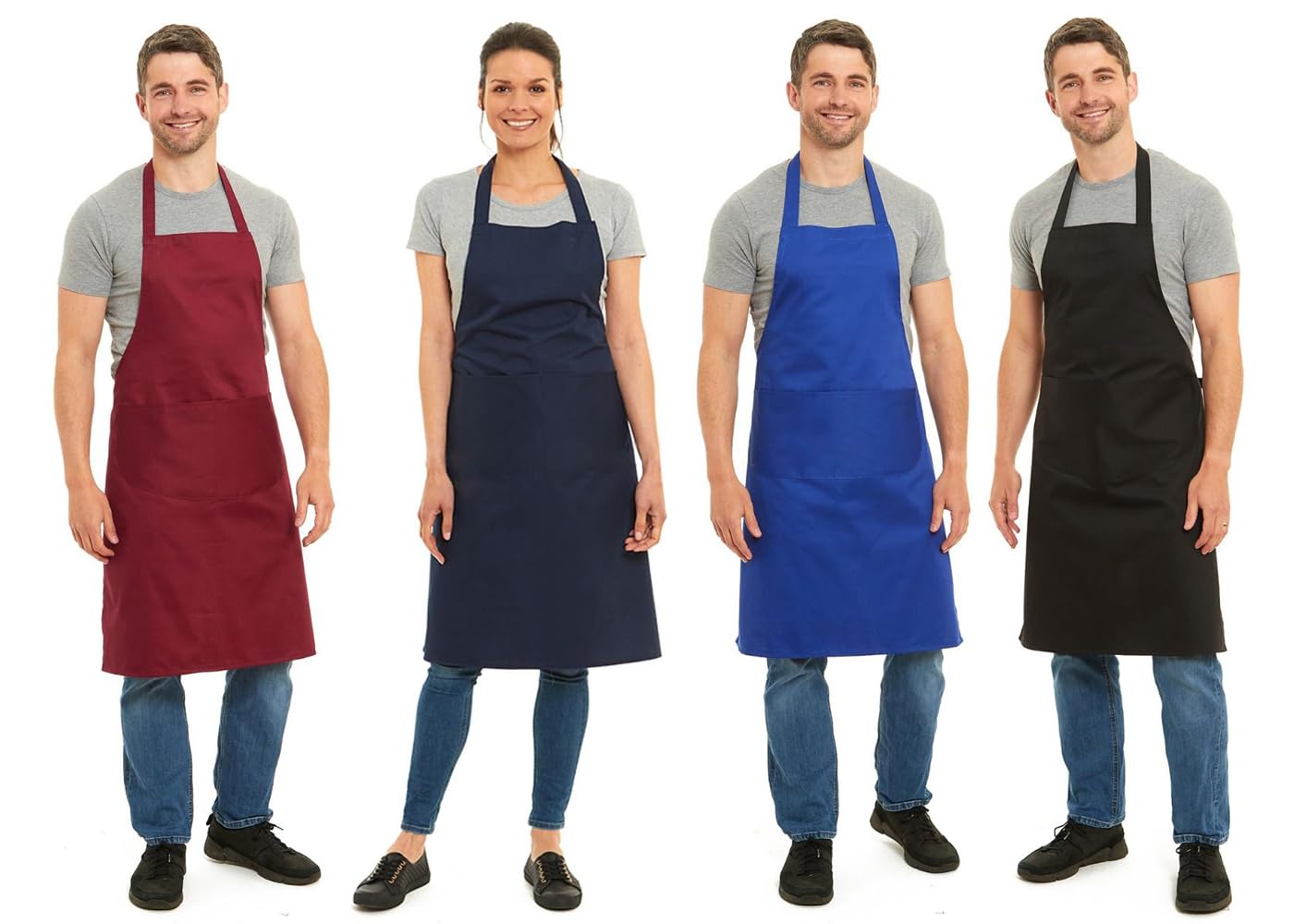Tesmark Plain Barbecue & Butcher Aprons for Men and Women with Pockets, One Size Plain Colour Versatile Aprons Ideal for Home, BBQ and Professional Use (White)