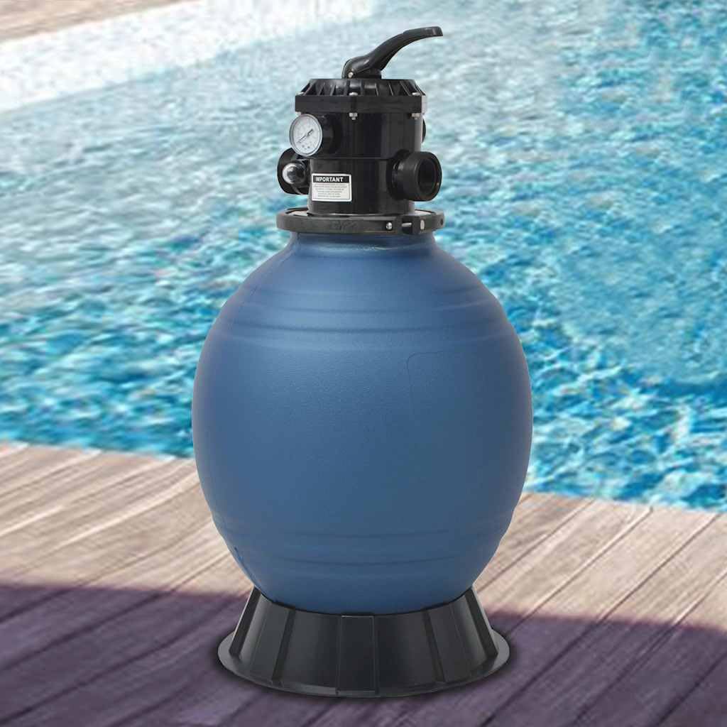 Impianto di filtraggio a sabbia da 460 mm per piscina con valvola a 6 vie per portata 9 m³/h, inclusa valvola multivia, blu