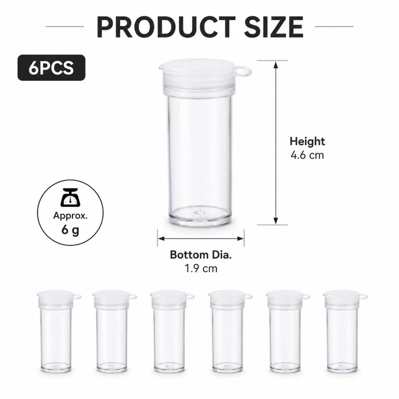 VBK 6 Pièces Saliere Transparent, Mini Pot à Épices avec Bouchon à 5 Trous, Petit Contenant pour Sel Poivre Glitter Paillettes Voyage Camping