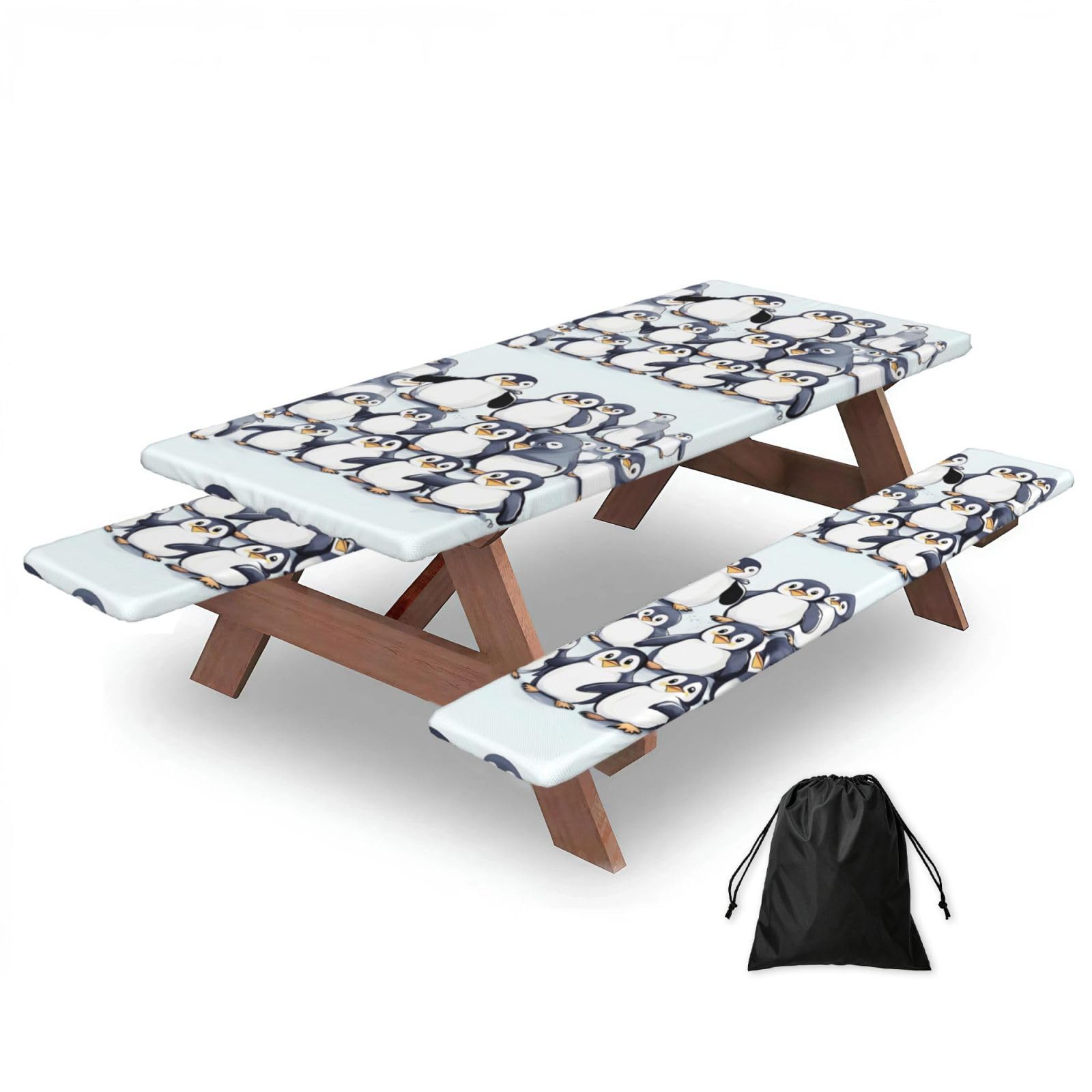 Many Cute Baby Penguins Sketch Print 3 Pack Wipeable Picnic Bench Cover And Table Cover Lightweight Table Cloth For Camping Outdoor