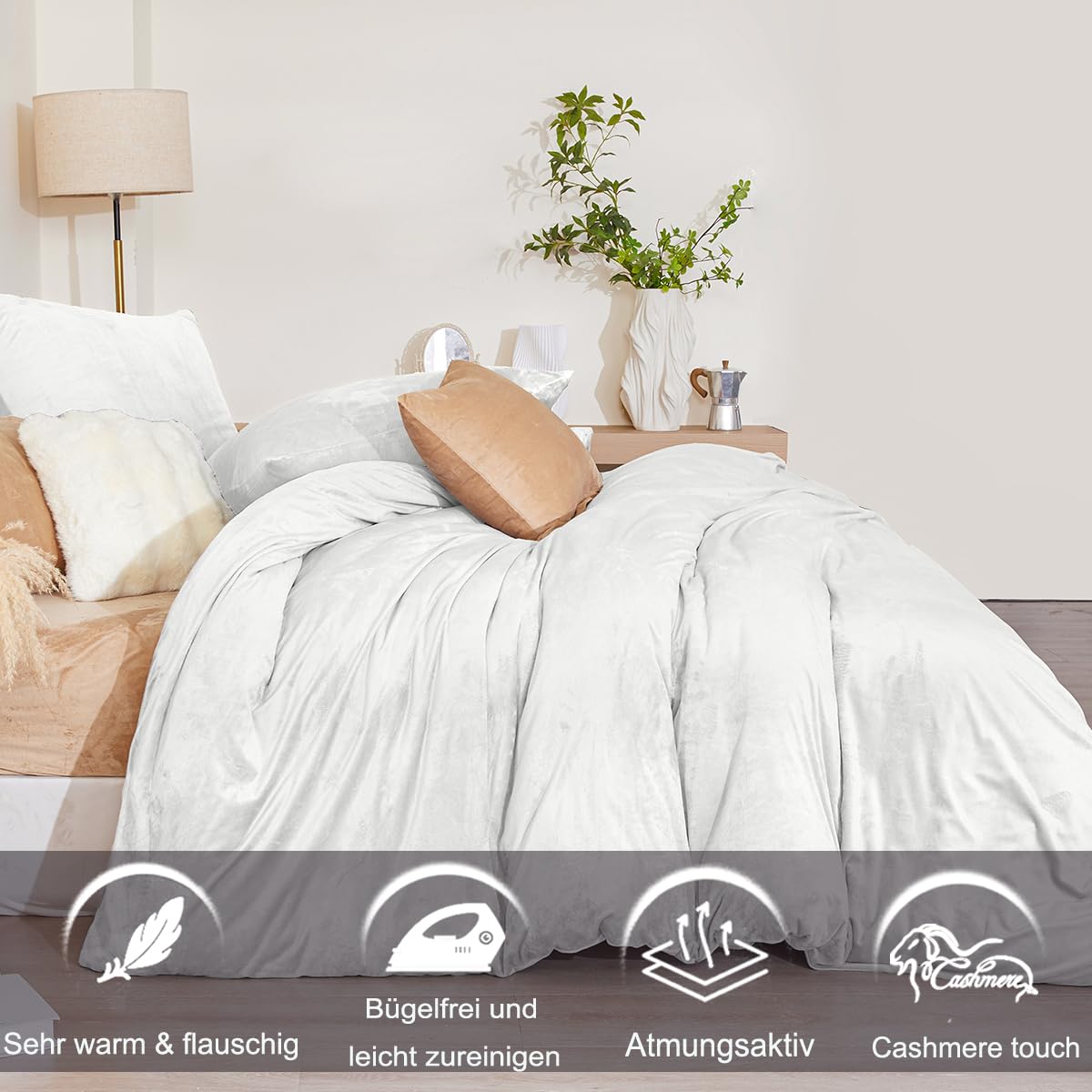 YASMENG Winterbeddengoed, 135 x 200 cm, donkerblauw-grijs, warm, behaaglijk, wollig, winterbeddengoed, zacht, fluweel, pluche, fleece, flanel, omkeerbaar beddengoed, 2-delig, met ritssluiting en