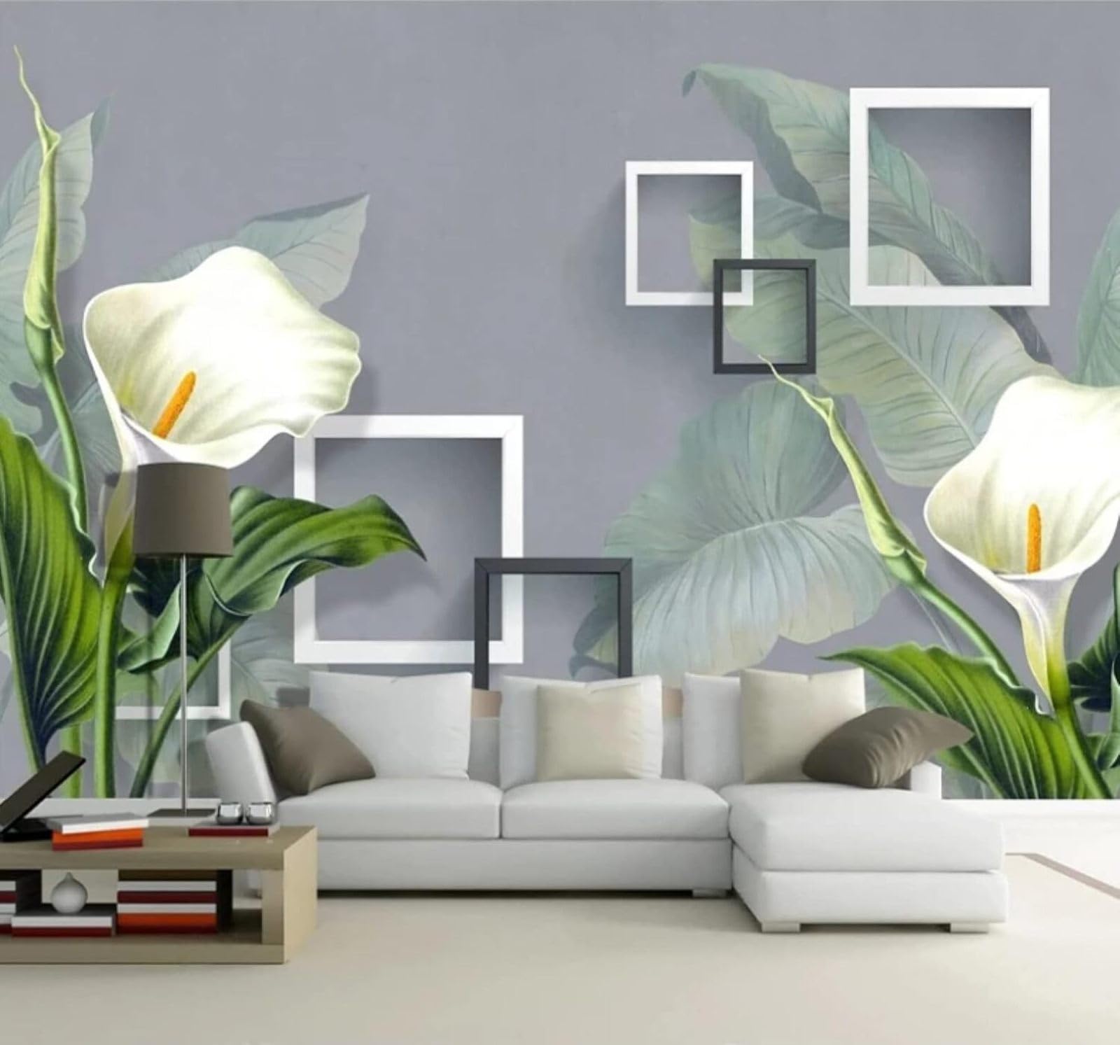 XLMING Hand Drawn Fresh Lilies Black and White Geometric 3D Wallpaper Luxury Home Dining Decor Paste Sofa Living Room The Wall for Bedroom Mural-430cm×300cm